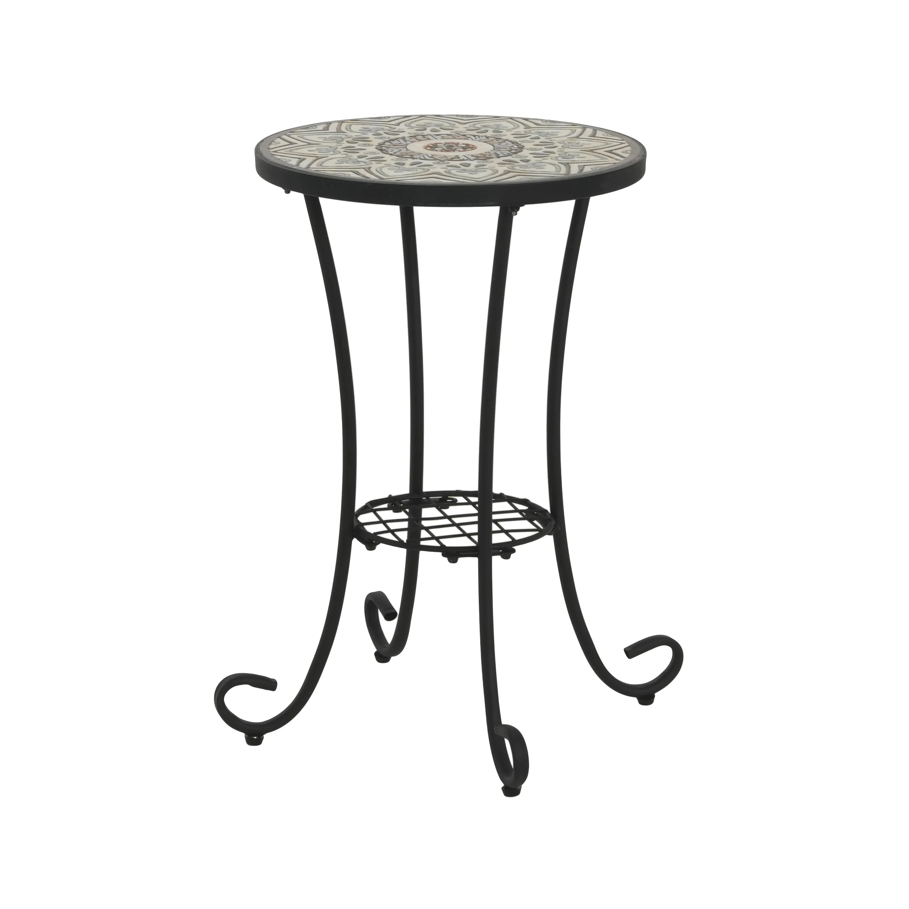Outdoor Patio Floral Ceramic Side Table, Ceramic Tile