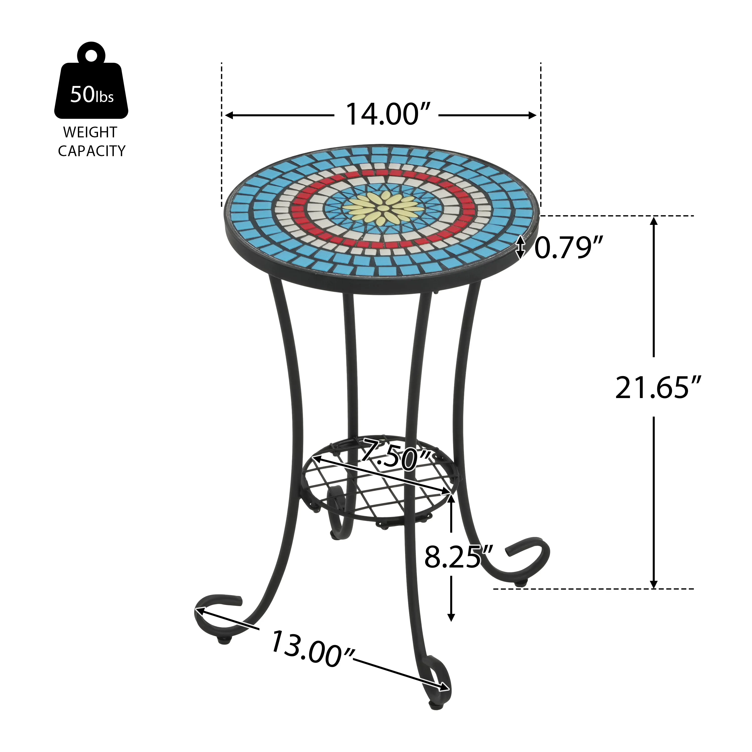 Outdoor Patio Floral Ceramic Side Table, Ceramic Tile