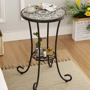 Outdoor Patio Floral Ceramic Side Table, Ceramic Tile coffee table, accent table