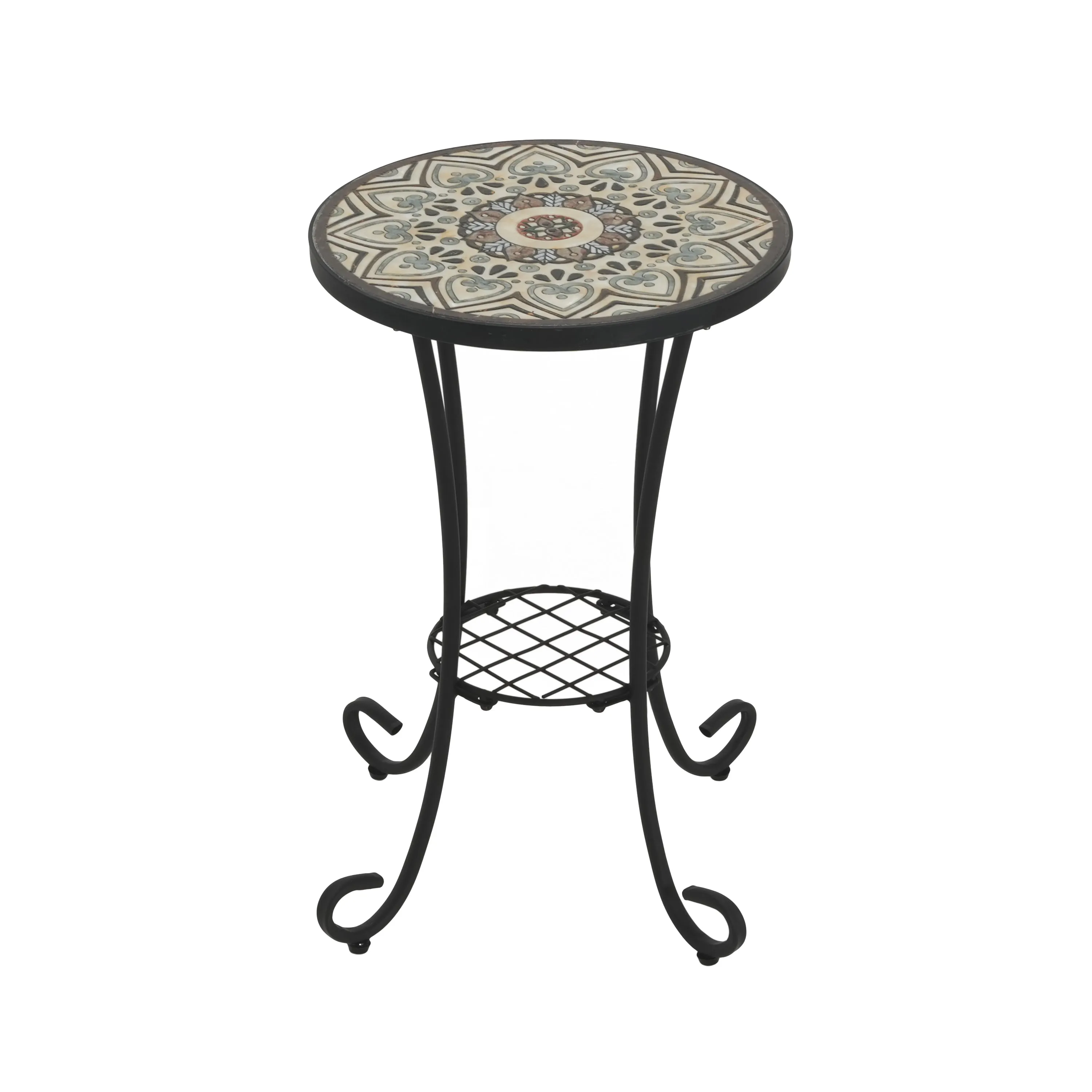 Outdoor Patio Floral Ceramic Side Table, Ceramic Tile