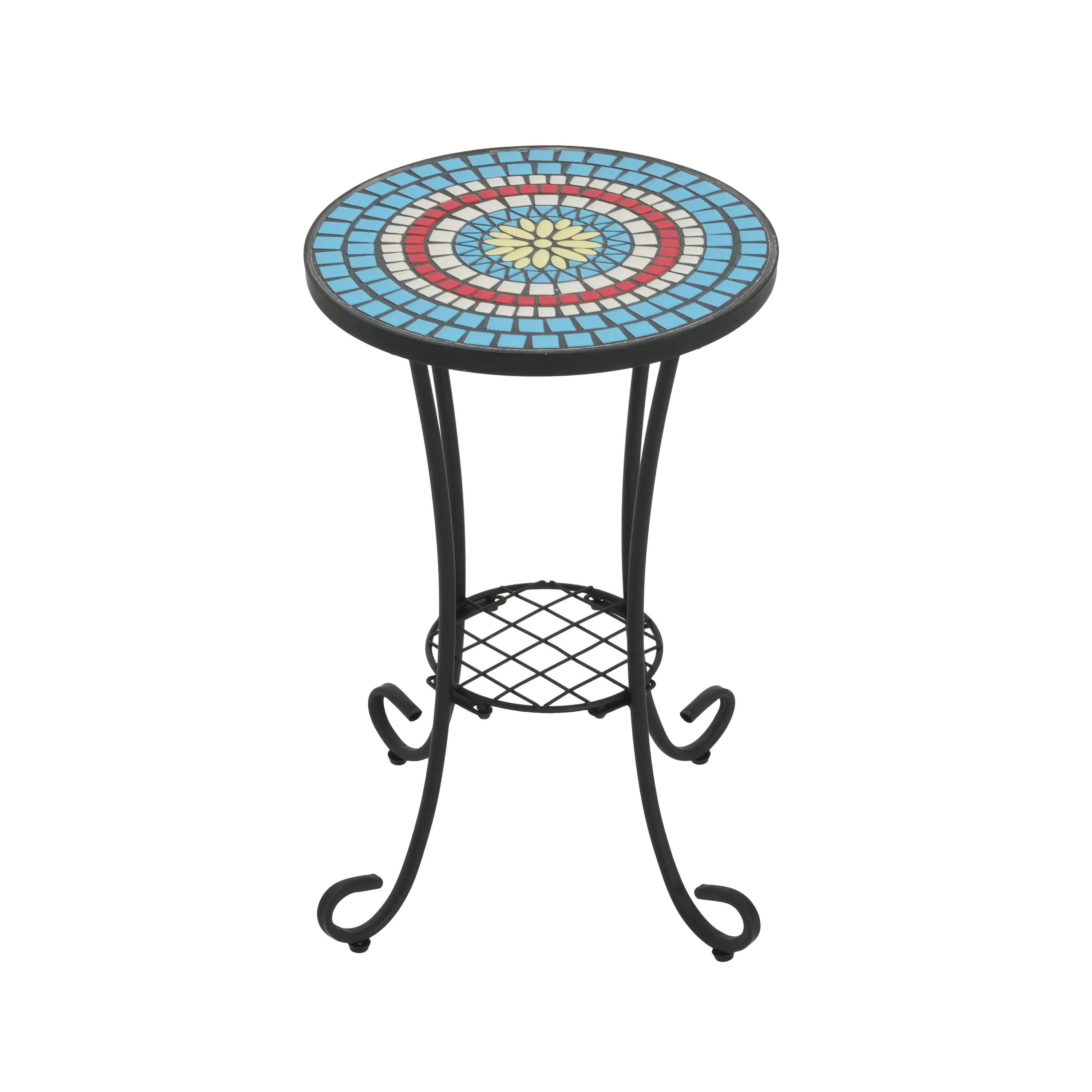 Outdoor Patio Floral Ceramic Side Table, Ceramic Tile