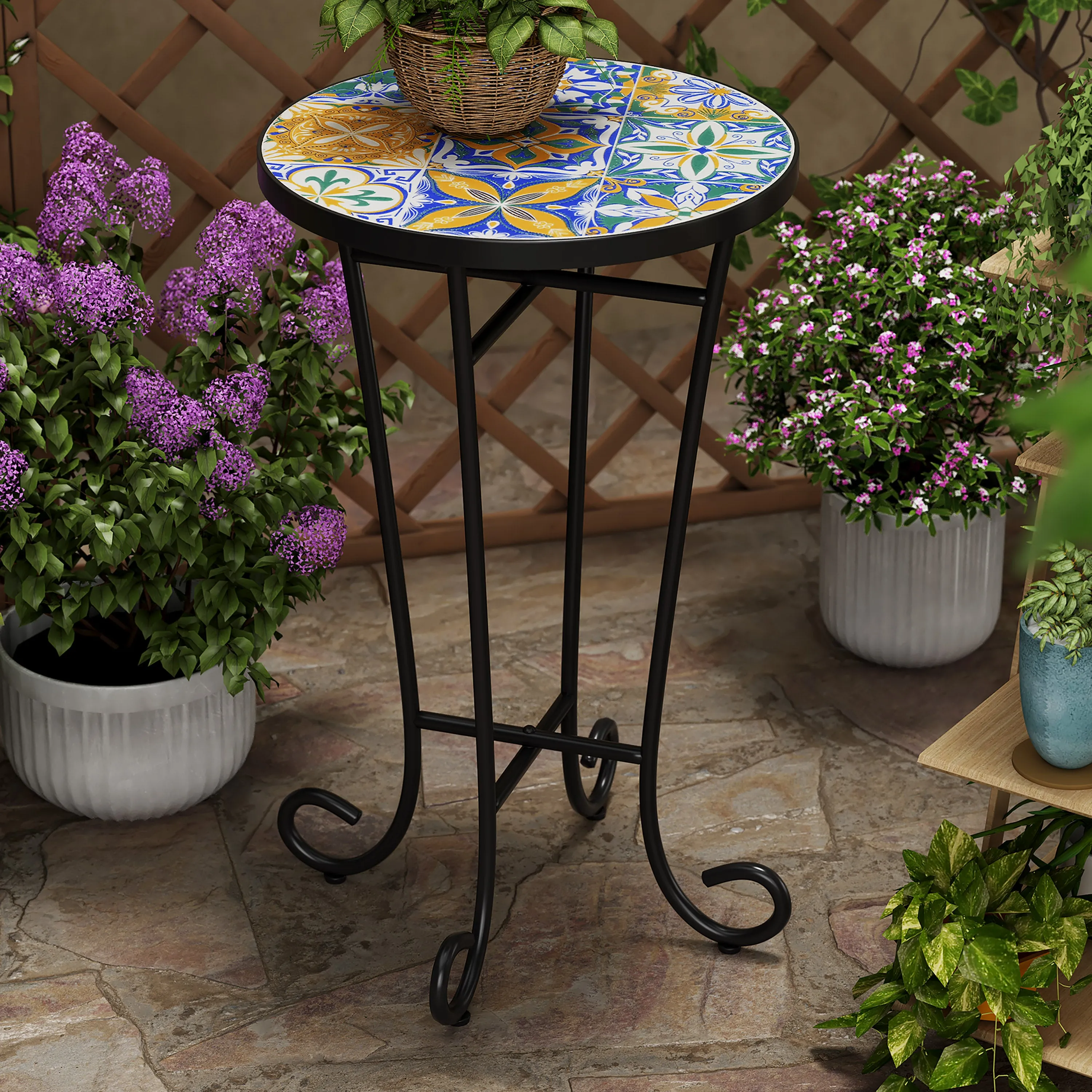 Outdoor Patio Round Side Table, Ceramic Tile coffee table, accent table