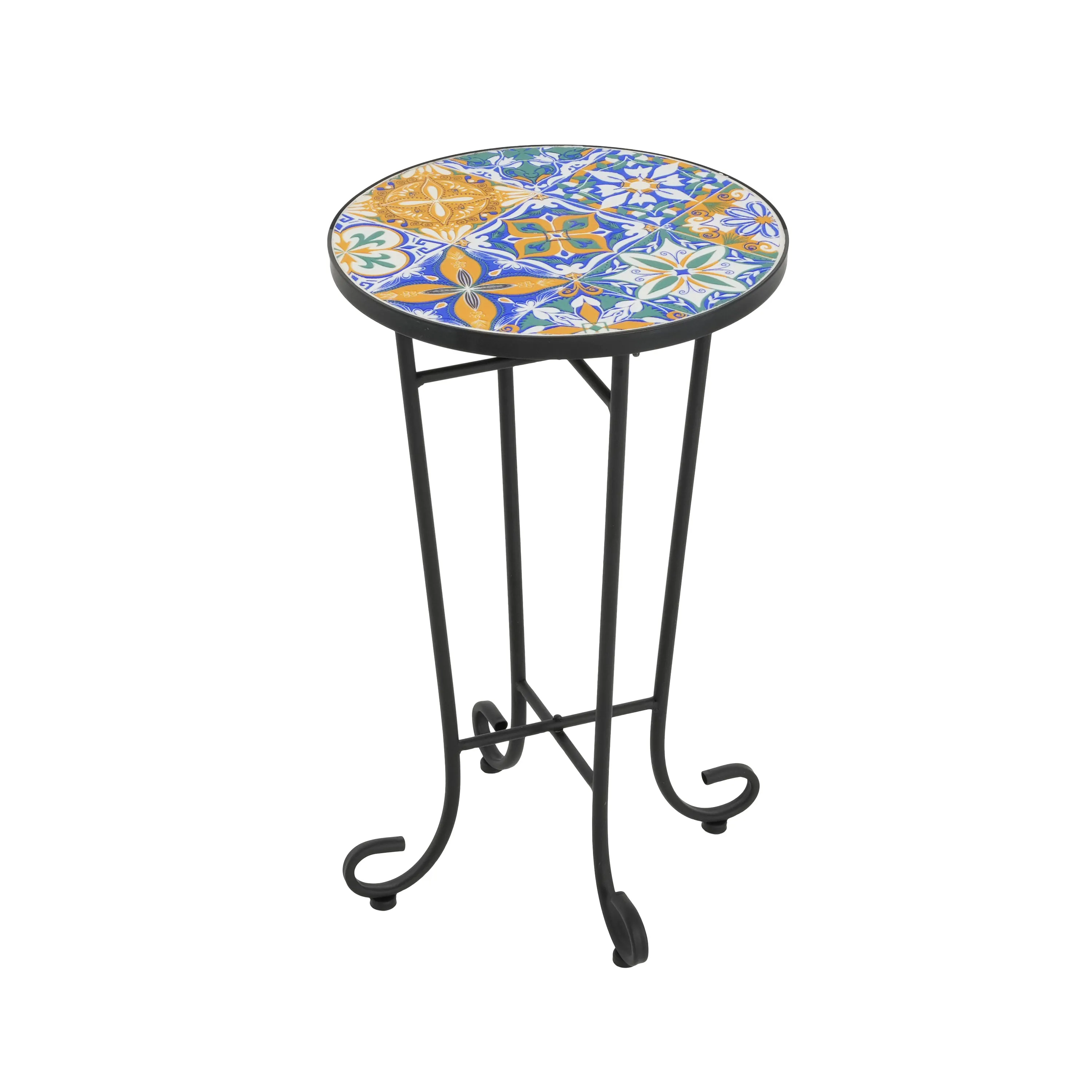 Outdoor Patio Round Side Table, Ceramic Tile