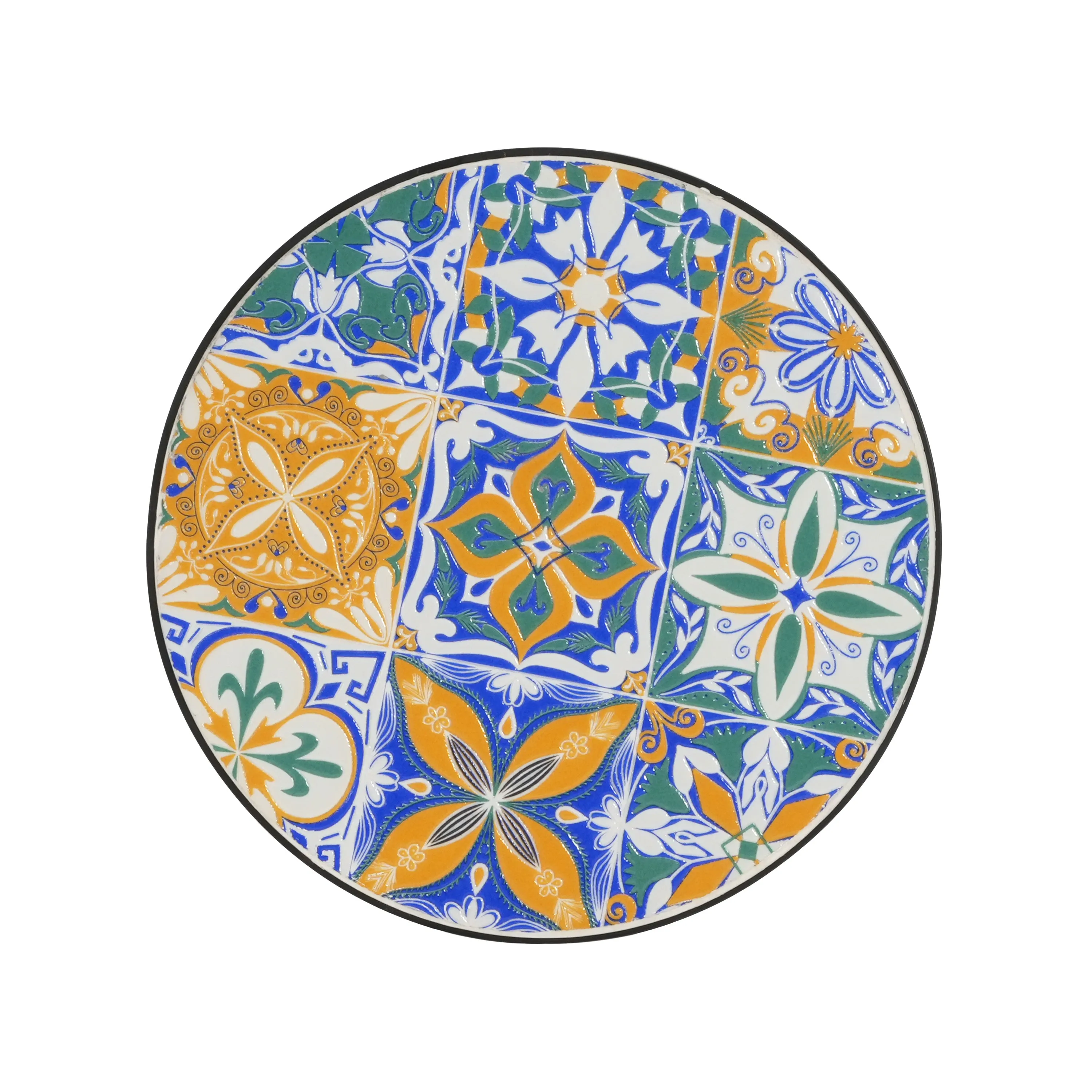 Outdoor Patio Round Side Table, Ceramic Tile