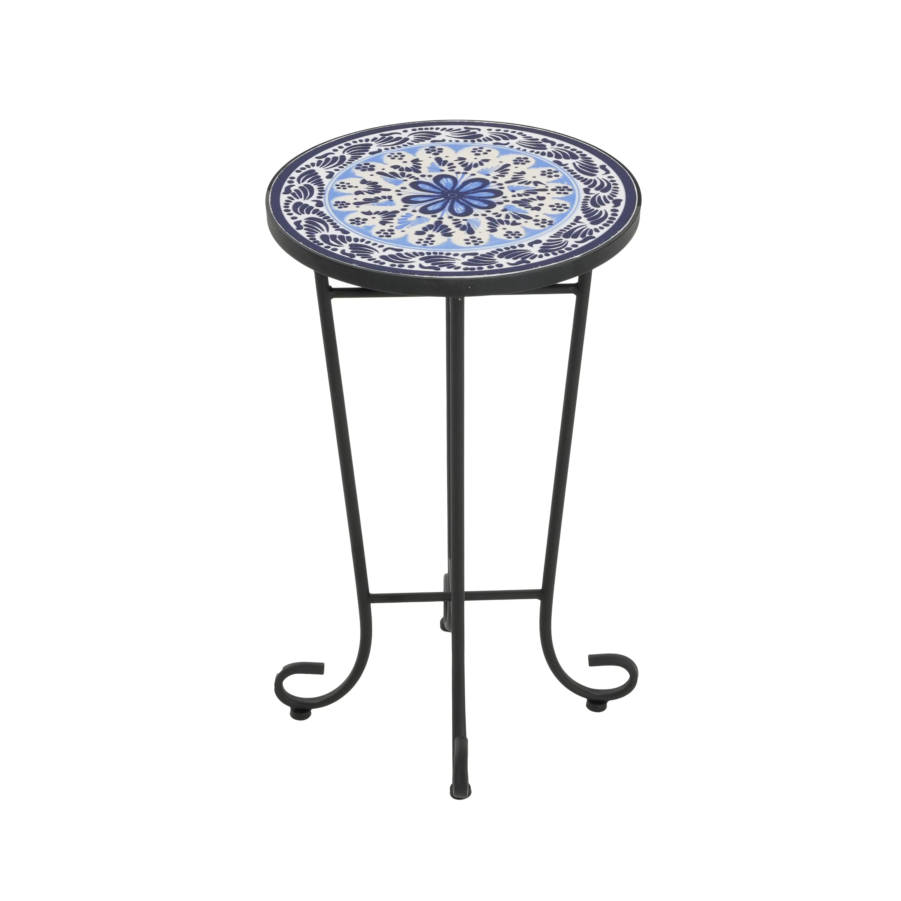 Outdoor Patio Round Side Table, Ceramic Tile