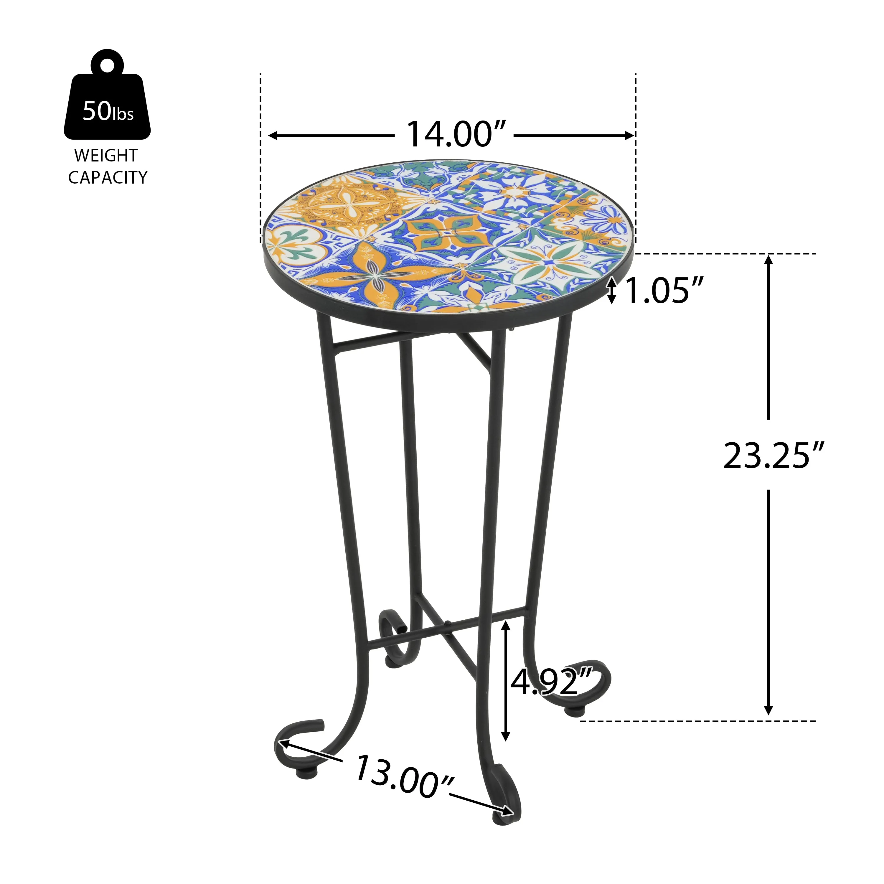 Outdoor Patio Round Side Table, Ceramic Tile