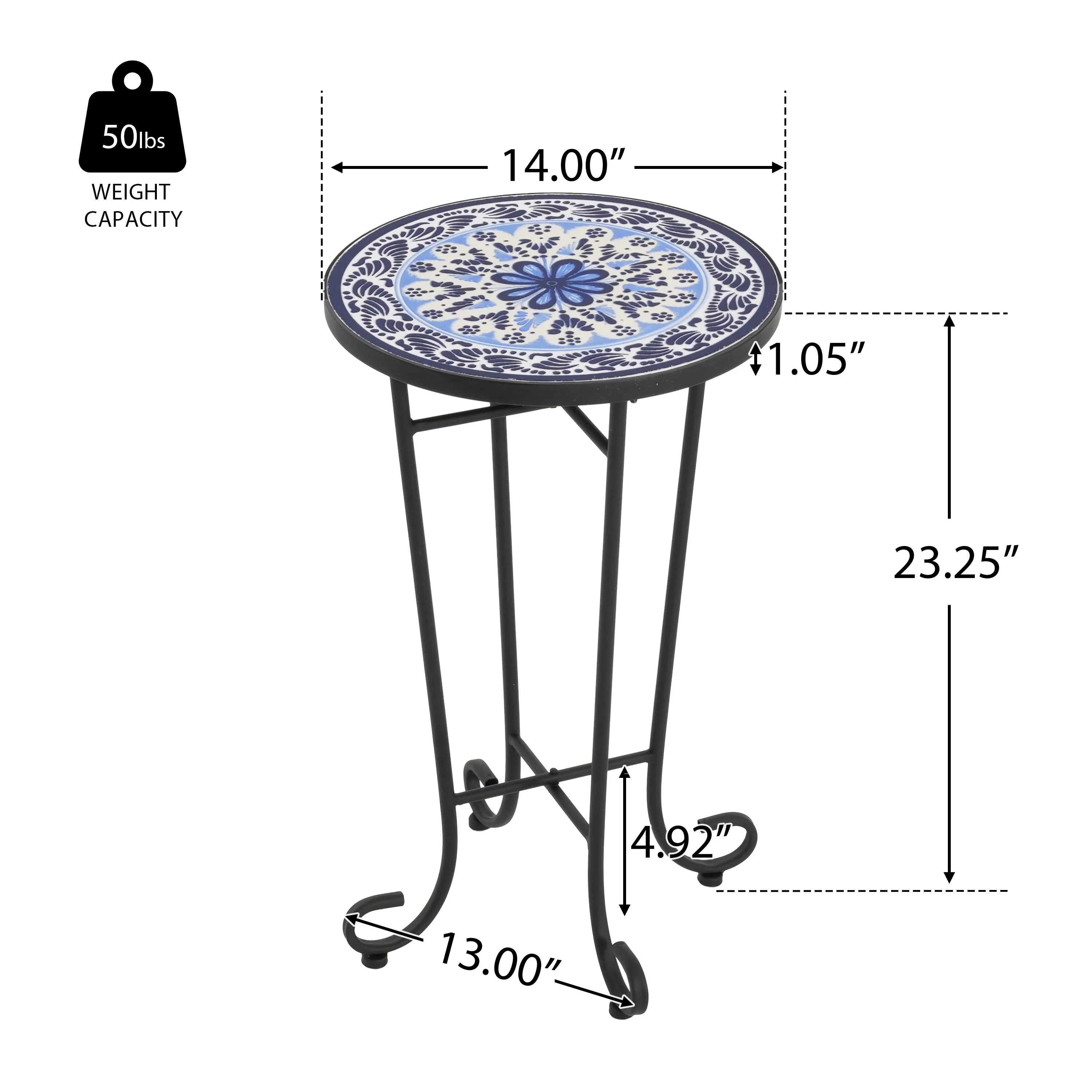 Outdoor Patio Round Side Table, Ceramic Tile