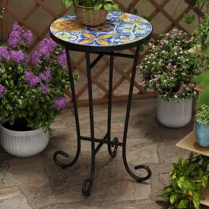 Outdoor Patio Round Side Table, Ceramic Tile coffee table, accent table