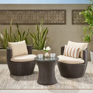 Outdoor Round 3-Piece Brown Wicker Chat Set with Beige Cushions - NH323692 clothes rack, garment rack
