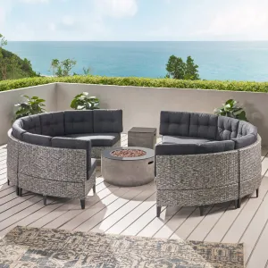Outdoor Round 8 Seater Wicker Sectional Set with Fire Pit and Tank Holder - NH764113 cushion cover, soft furnishing