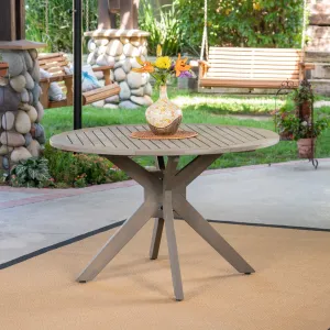 Outdoor Round Acacia Wood Dining Table with X Base, Gray - NH060503 patio chairs, outdoor seating