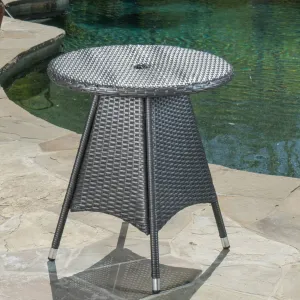 Outdoor Round Gray Wicker Bistro Table with Umbrella Hole - NH165003 patio chairs, outdoor seating