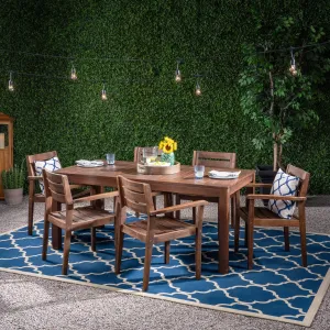 Outdoor Rustic Acacia Wood 7 Piece Dining Set - NH339603 patio chairs, outdoor seating