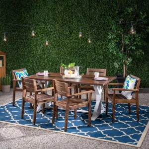 Outdoor Rustic Acacia Wood 7 Piece Dining Set - NH739603 patio chairs, outdoor seating