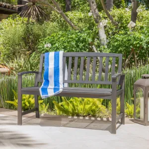 Outdoor Rustic Acacia Wood Bench with Open Slat Backrest - NH415003 patio chairs, outdoor seating