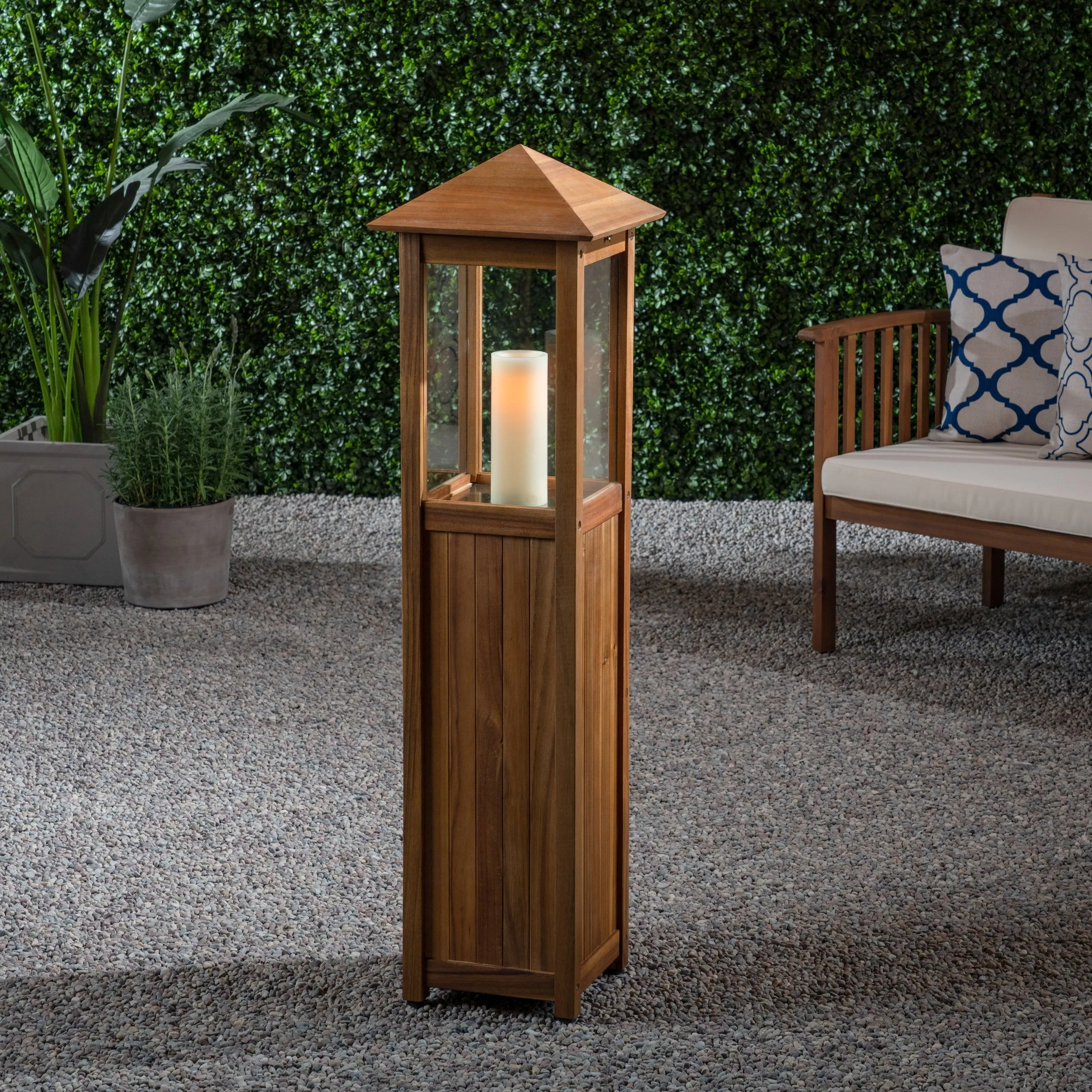 Outdoor Rustic Acacia Wood Candle Lantern - NH435603 patio chairs, outdoor seating