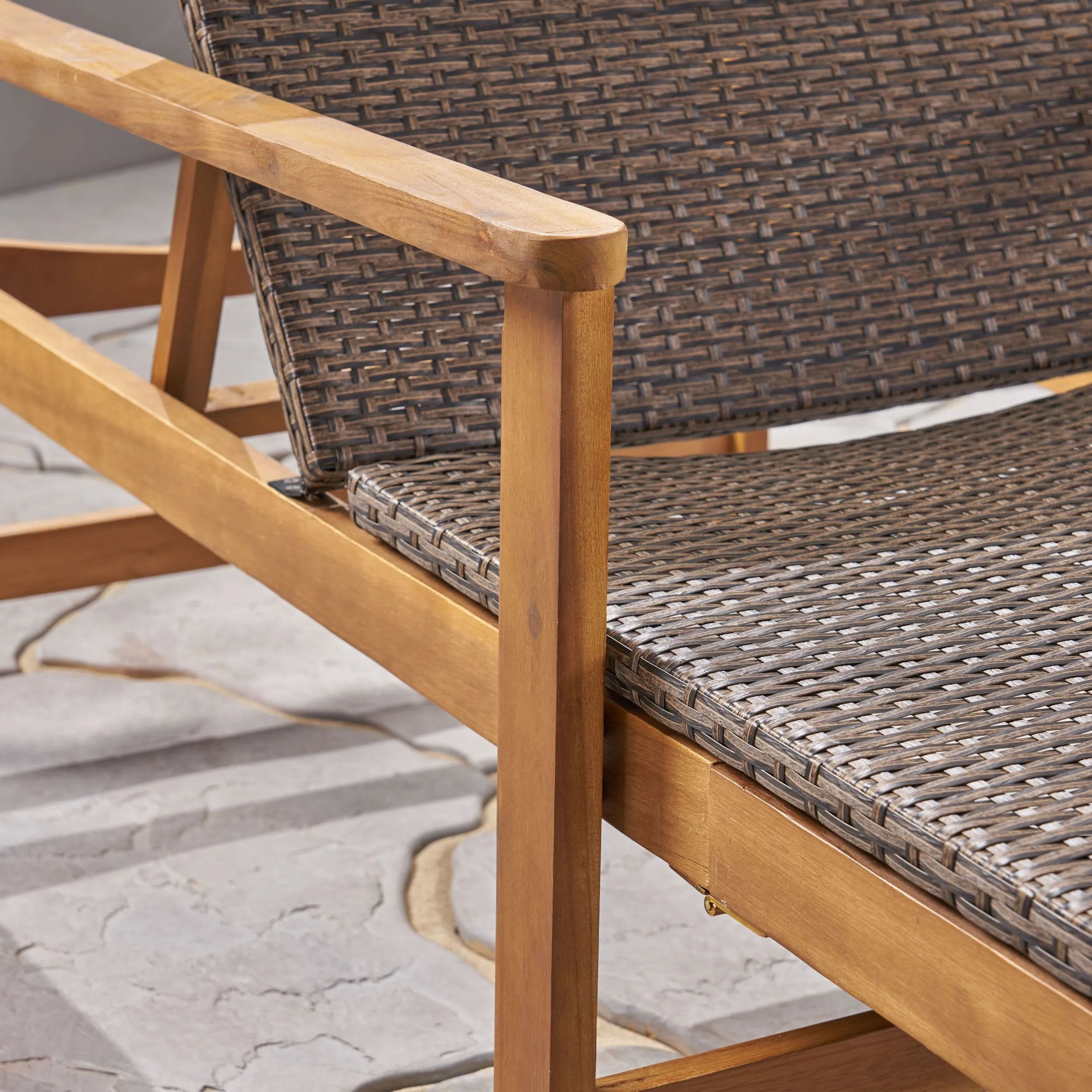 Outdoor Rustic Acacia Wood Chaise Lounge with Wicker Seating - NH609603