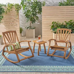 Outdoor Rustic Acacia Wood Recliner Rocking Chair with Side Table - NH449603 patio chairs, outdoor seating