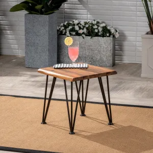Outdoor Rustic Industrial Acacia Wood Accent Table with Metal Hairpin Legs, Teak - NH209003 coffee table, accent table