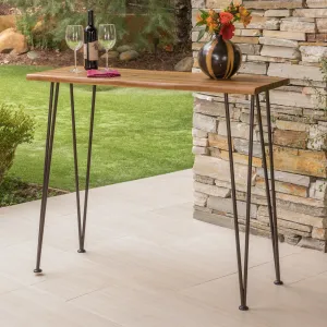 Outdoor Rustic Industrial Acacia Wood Bar Table with Metal Hairpin Legs, Teak - NH626303 patio chairs, outdoor seating