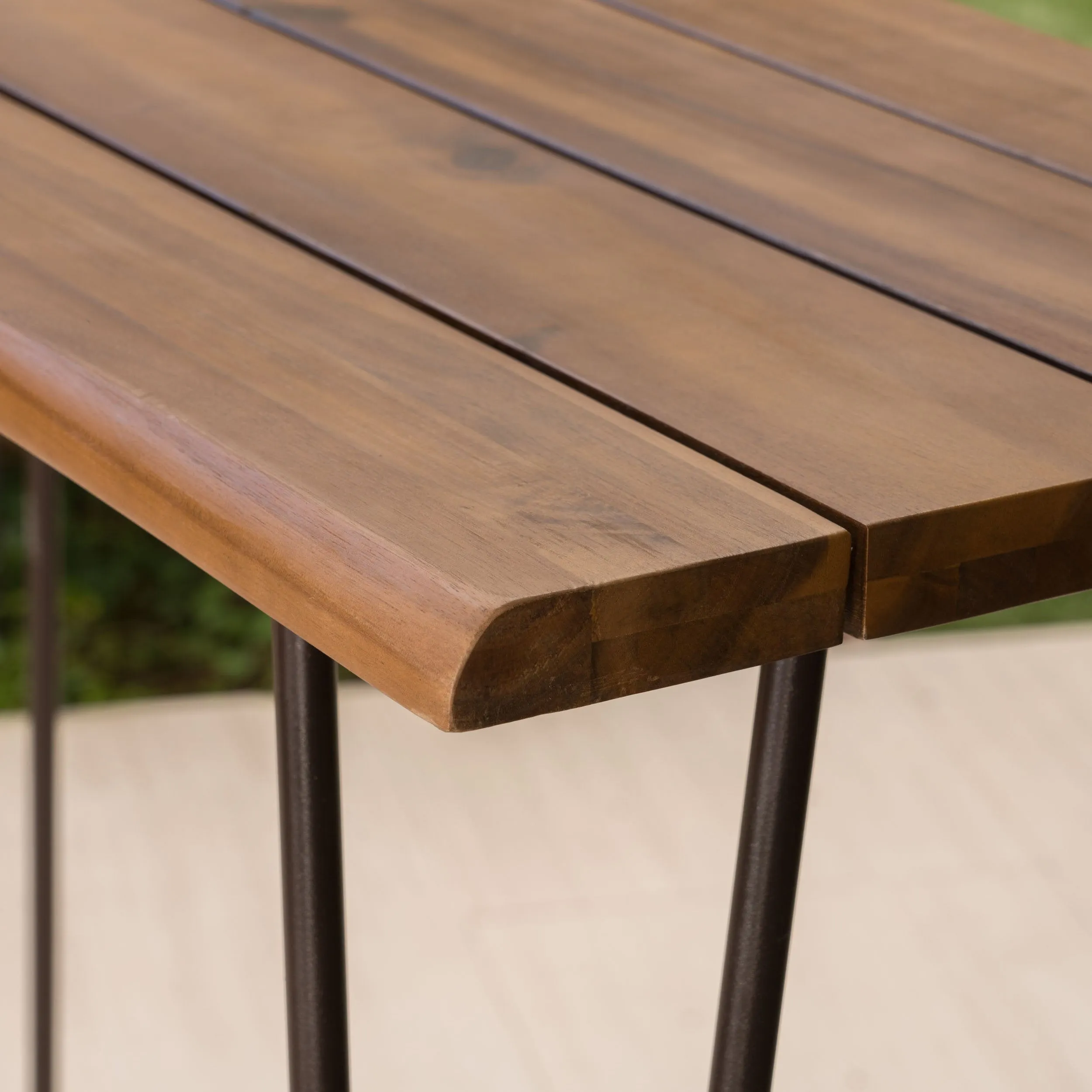 Outdoor Rustic Industrial Acacia Wood Bar Table with Metal Hairpin Legs, Teak - NH626303