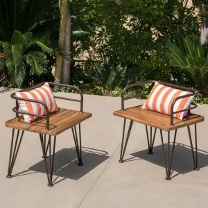 Outdoor Rustic Industrial Acacia Wood Chairs with Metal Hairpin Legs (Set of 2), Teak - NH451403 chandelier, pendant light