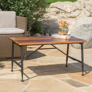 Outdoor Rustic Industrial Acacia Wood Coffee Table with Metal Frame, Teak and Black - NH821103 coffee table, accent table