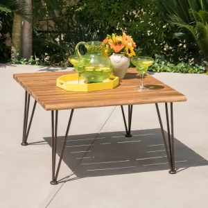 Outdoor Rustic Industrial Acacia Wood Coffee Table with Metal Hairpin Legs, Teak - NH551403 coffee table, accent table