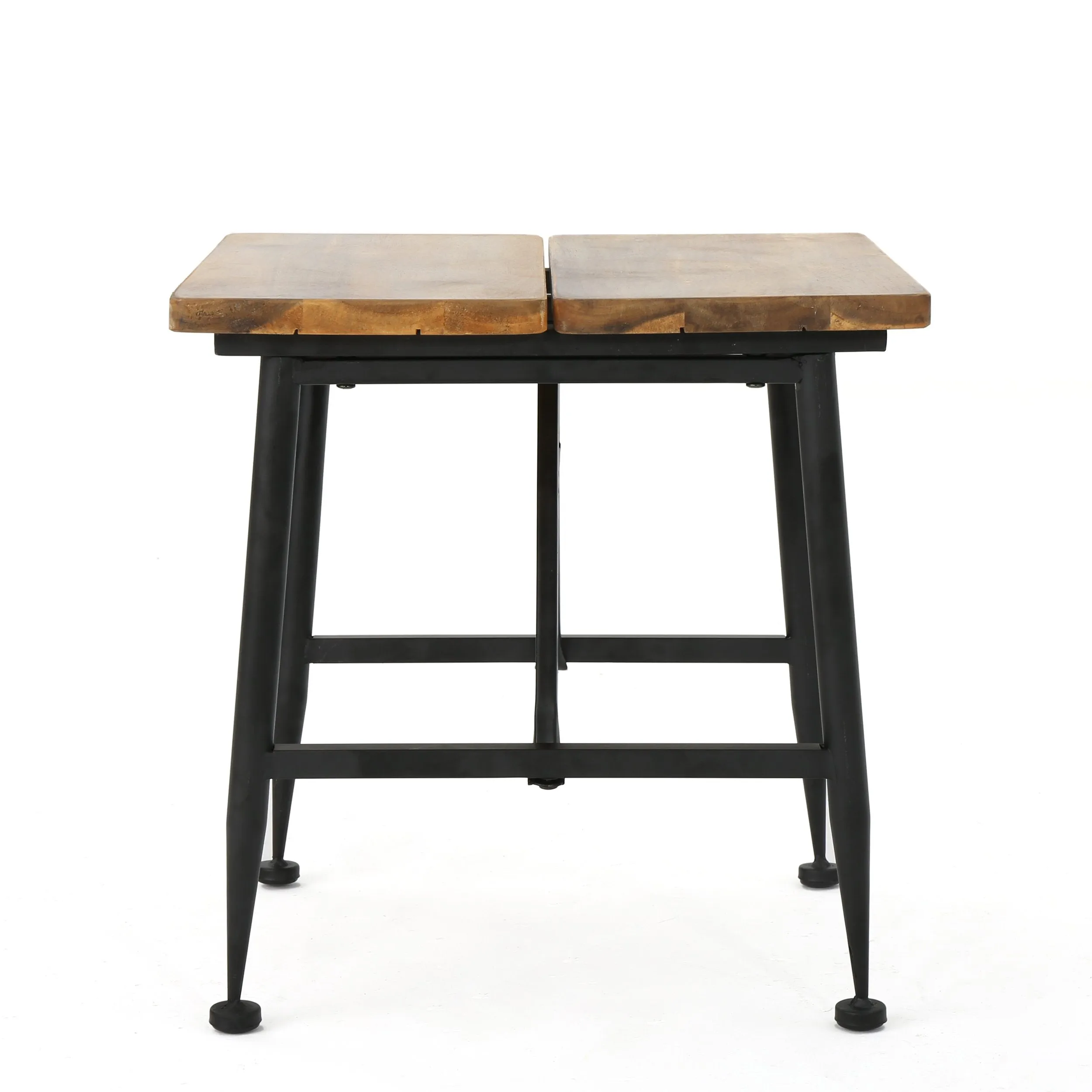 Outdoor Rustic Industrial Acacia Wood End Table with Metal Frame, Teak and Black - NH131103