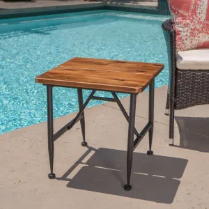 Outdoor Rustic Industrial Acacia Wood End Table with Metal Frame, Teak and Black - NH131103 coffee table, accent table