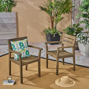 Outdoor Rustic Slat Acacia Wood Dining Chairs (Set of 2) - NH109603 patio chairs, outdoor seating