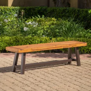Outdoor Sandblack Finish Acacia Wood & Rustic Metal Bench - NH694003 patio chairs, outdoor seating