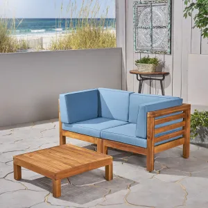 Outdoor Sectional Love Seat Set with Coffee Table - 3-Piece 2-Seater - Acacia Wood - Outdoor Cushions - NH640703 serving bowl, serving dish