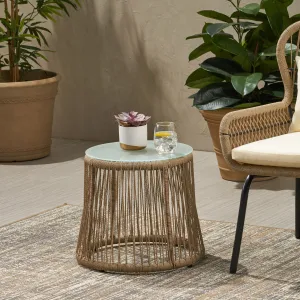 Outdoor Side Table, Steel and Rope, Tempered Glass Table Top, Boho - NH015703 coffee table, accent table