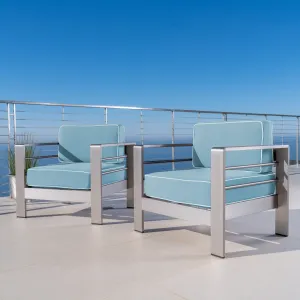 Outdoor Silver Aluminum Frame Light Teal Cushion Club Chairs - NH632303 chandelier, pendant light