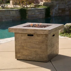 Outdoor Square Brown Lightweight Concrete Fire Pit with Wood Design - NH685692 floor chair, tatami chair