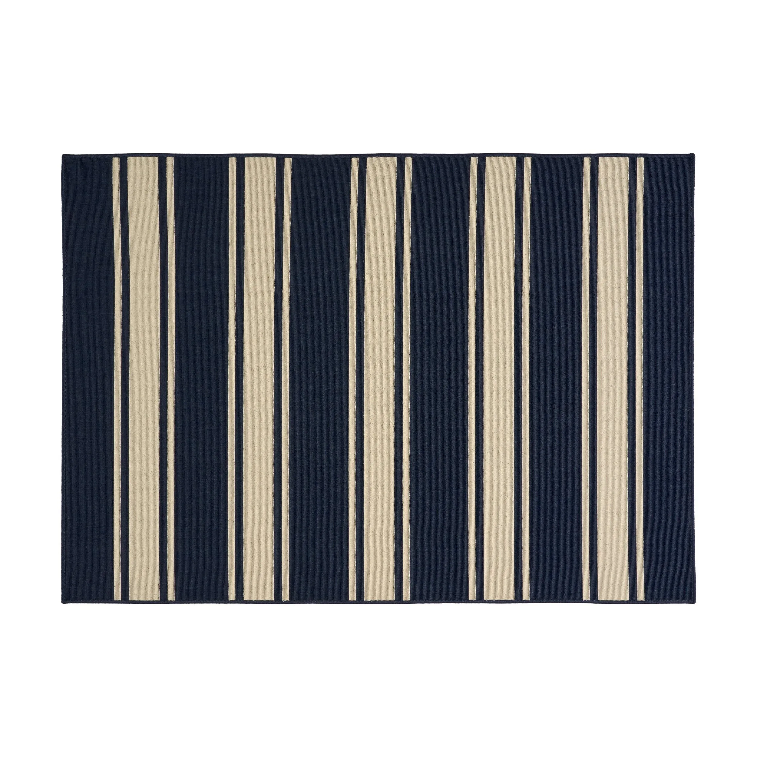 Outdoor Stripe Area Rug, Navy and Ivory - NH745803