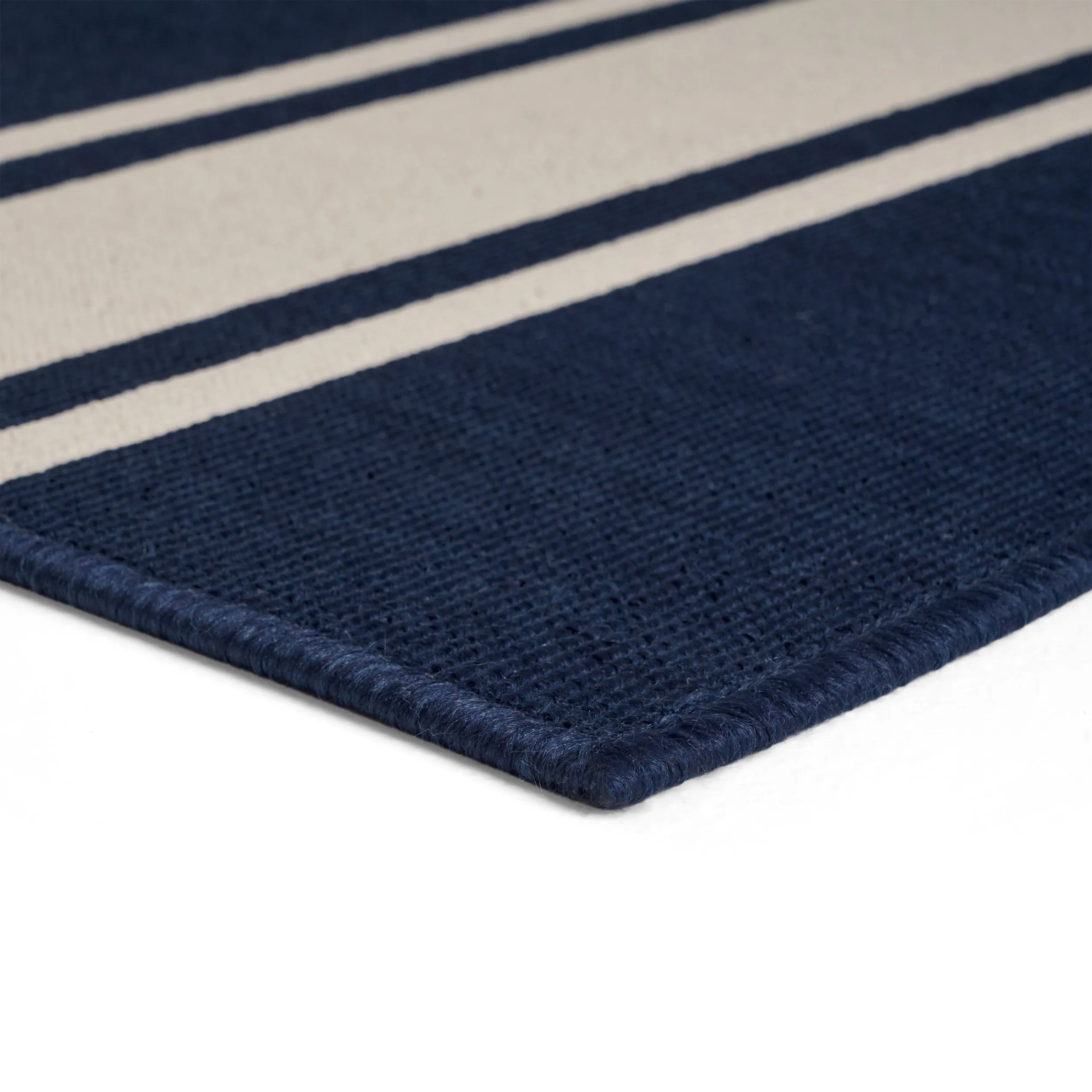 Outdoor Stripe Area Rug, Navy and Ivory - NH745803
