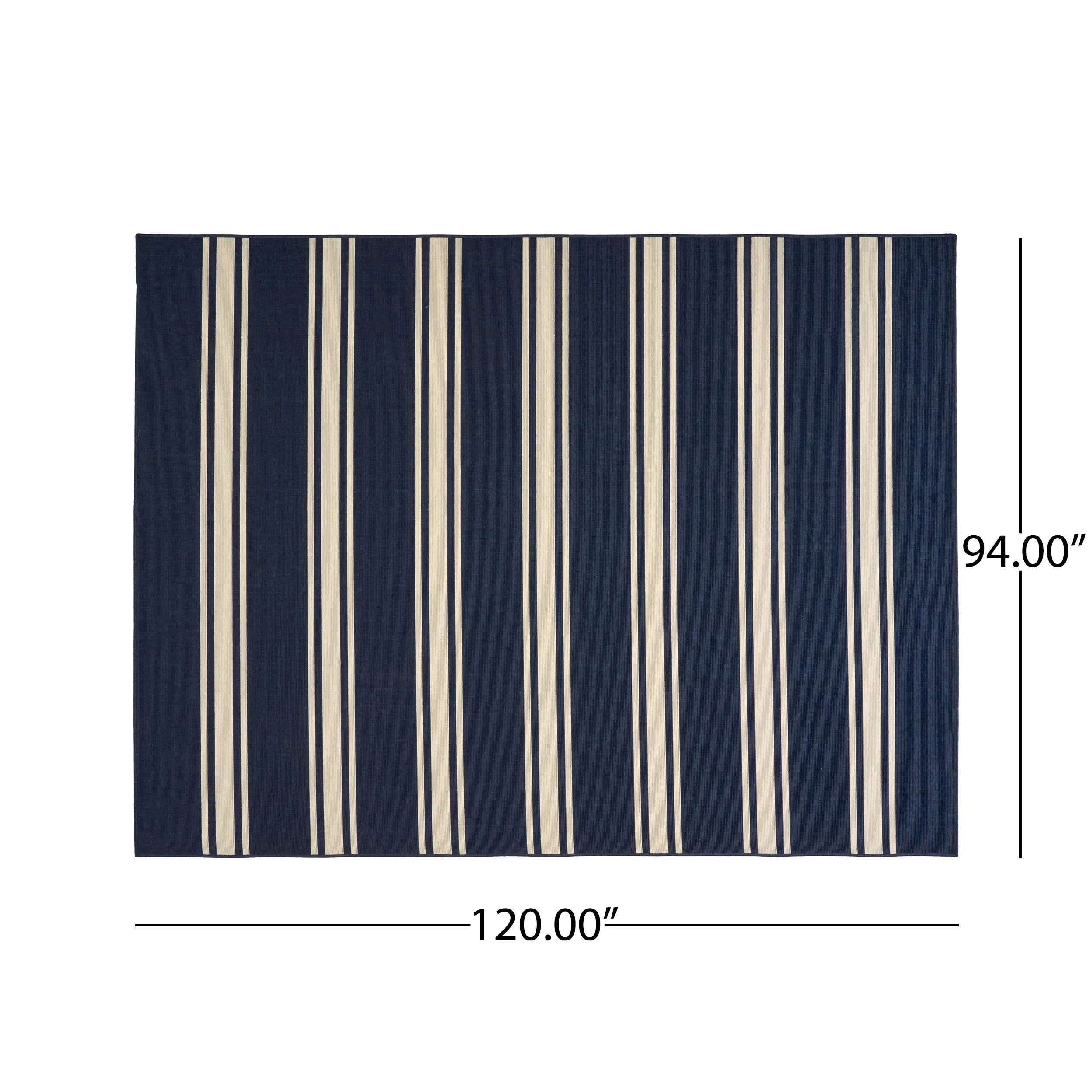 Outdoor Stripe Area Rug, Navy and Ivory - NH745803