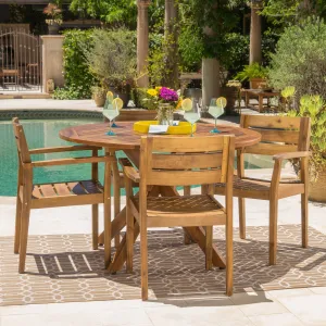 Outdoor Teak Finish Acacia Wood 5 Piece Dining Set - NH935003 patio chairs, outdoor seating