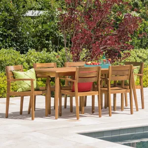 Outdoor Teak Finish Acacia Wood 7 Piece Dining Set - NH915003 patio chairs, outdoor seating