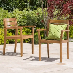Outdoor Teak Finish Acacia Wood Dining Chairs (Set of 2) - NH815003 patio chairs, outdoor seating
