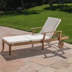 Outdoor Teak Finish Chaise Lounge with Water Resistant Cushion - NH318303 patio chairs, outdoor seating