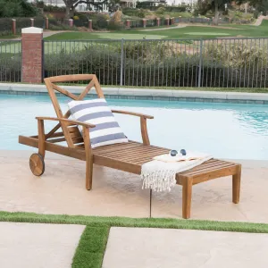 Outdoor Teak Finished Acacia Wood Chaise Lounge - NH095303 patio chairs, outdoor seating
