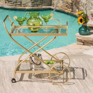 Outdoor Traditional Iron and Glass Bar Cart, Gold - NH725403 patio chairs, outdoor seating