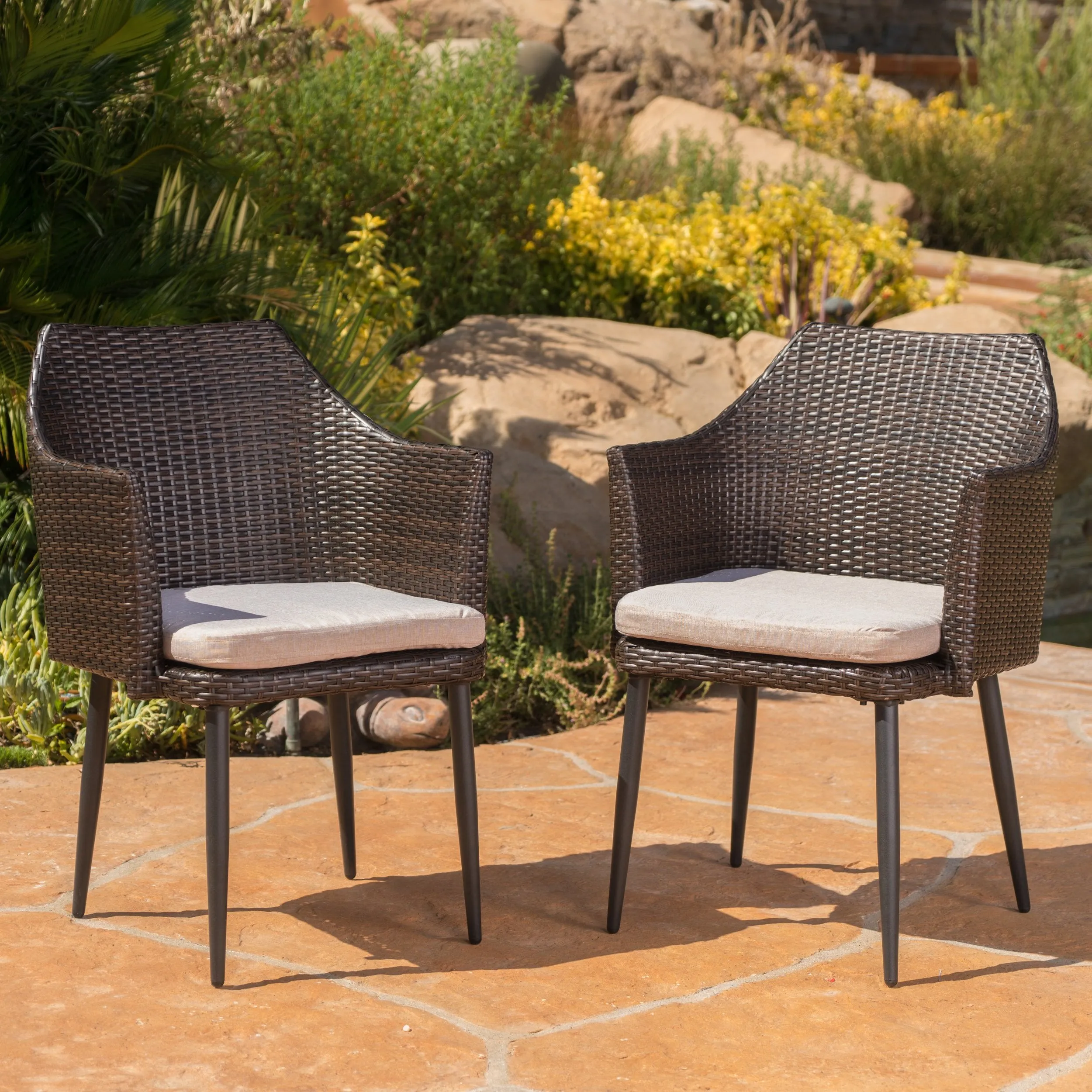 Outdoor Transitional 5 Piece Wicker Dining Set with Lightweight Concrete Table - NH093103