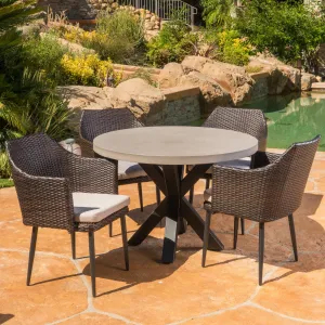 Outdoor Transitional 5 Piece Wicker Dining Set with Lightweight Concrete Table - NH093103 patio chairs, outdoor seating