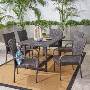 Outdoor Transitional 7-Piece Multi-Brown Wicker Dining Set - NH527403 patio chairs, outdoor seating