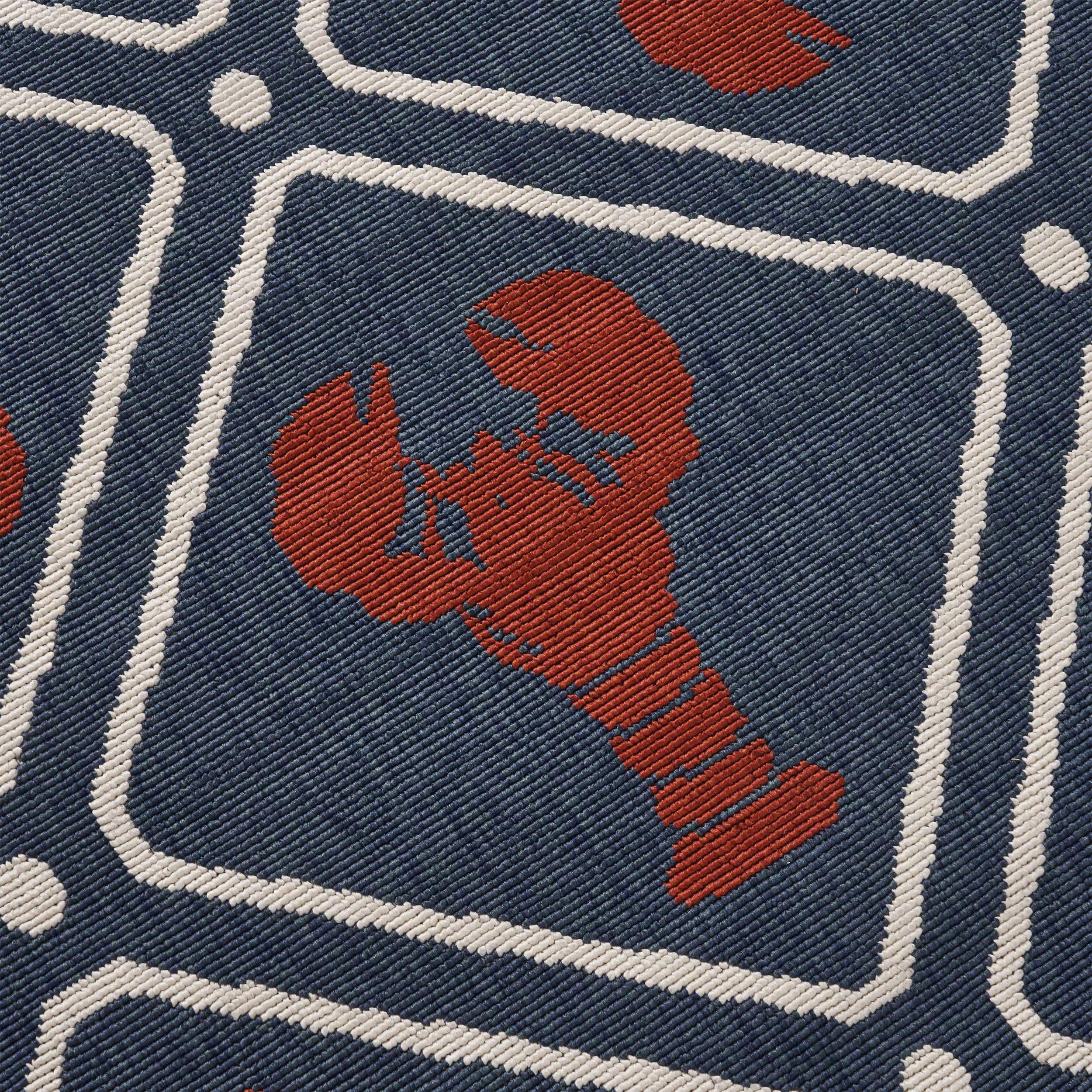 Outdoor Trellis Area Rug, Navy and Red - NH385803