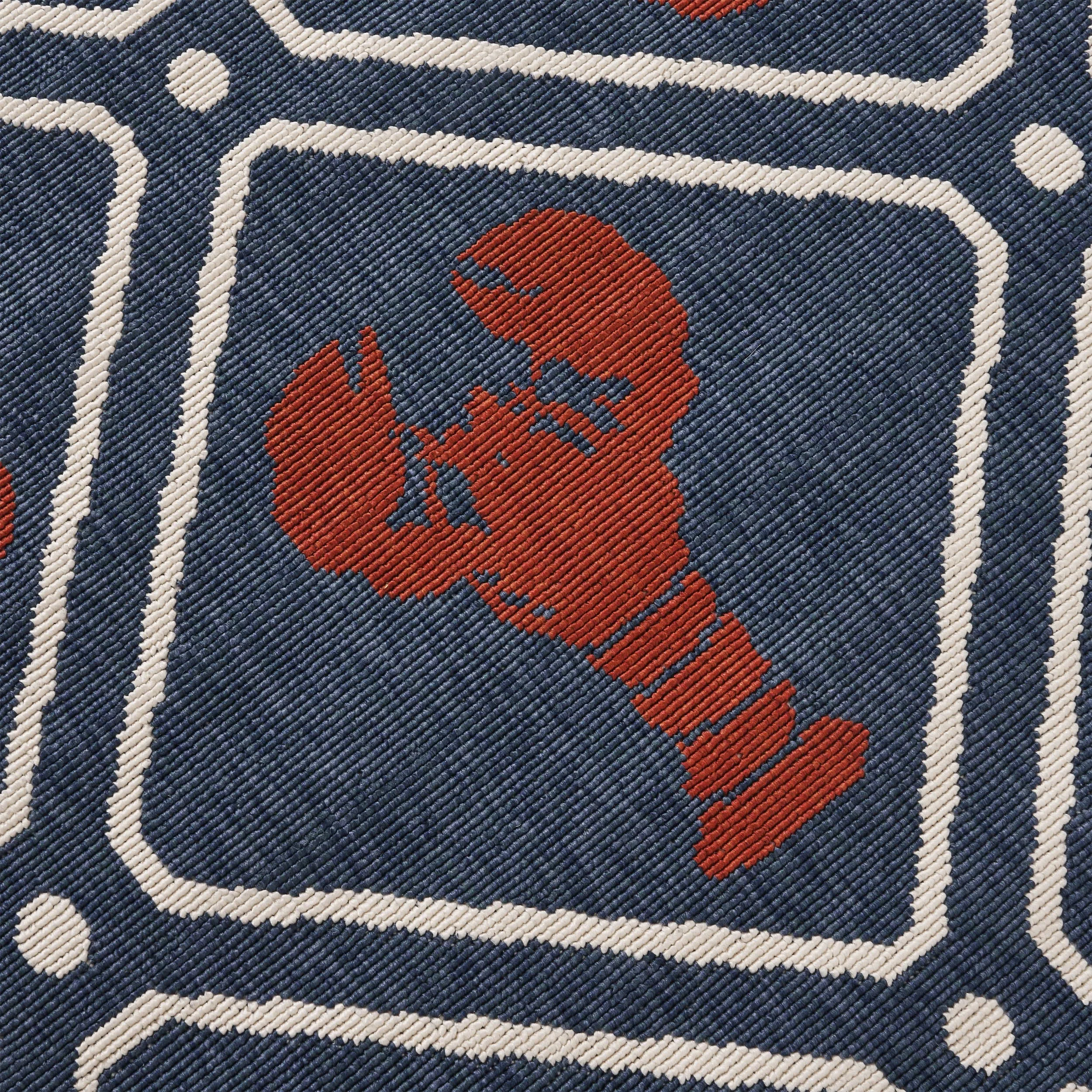 Outdoor Trellis Area Rug, Navy and Red - NH385803